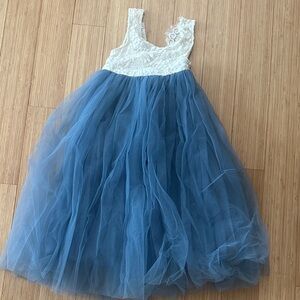 Charming White and Blue Kids Formal Dress